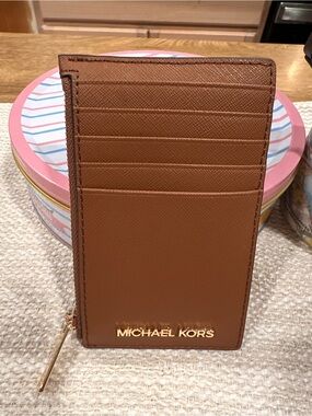 Michael Kors Brown Saffiano Leather Card & Key Zip Holder